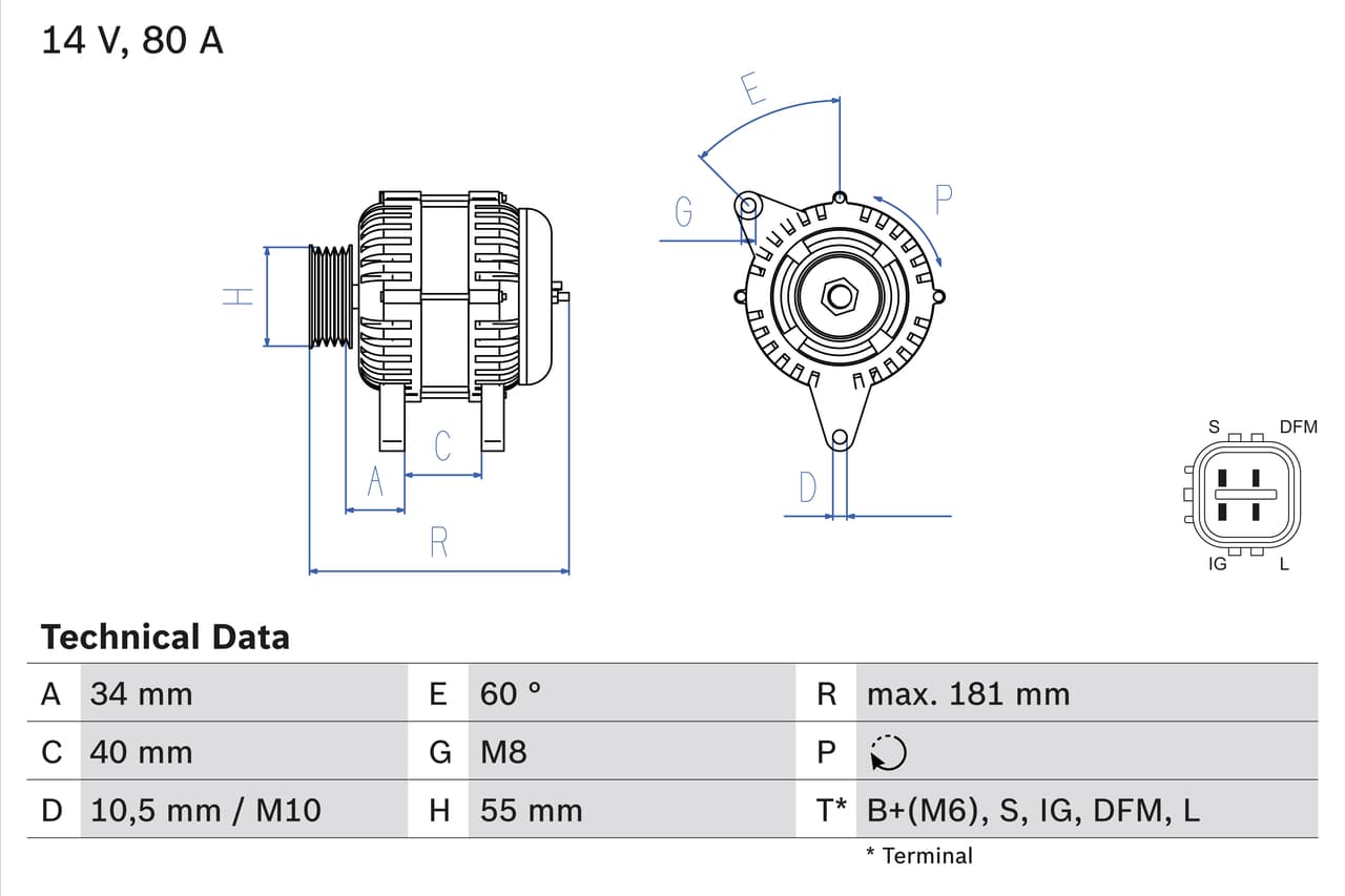 Alternator Bosch Toyota Corolla 140 160 180 02-10 Corolla RunX 1.4i 1.6i 1.8i 02-07 image 1
