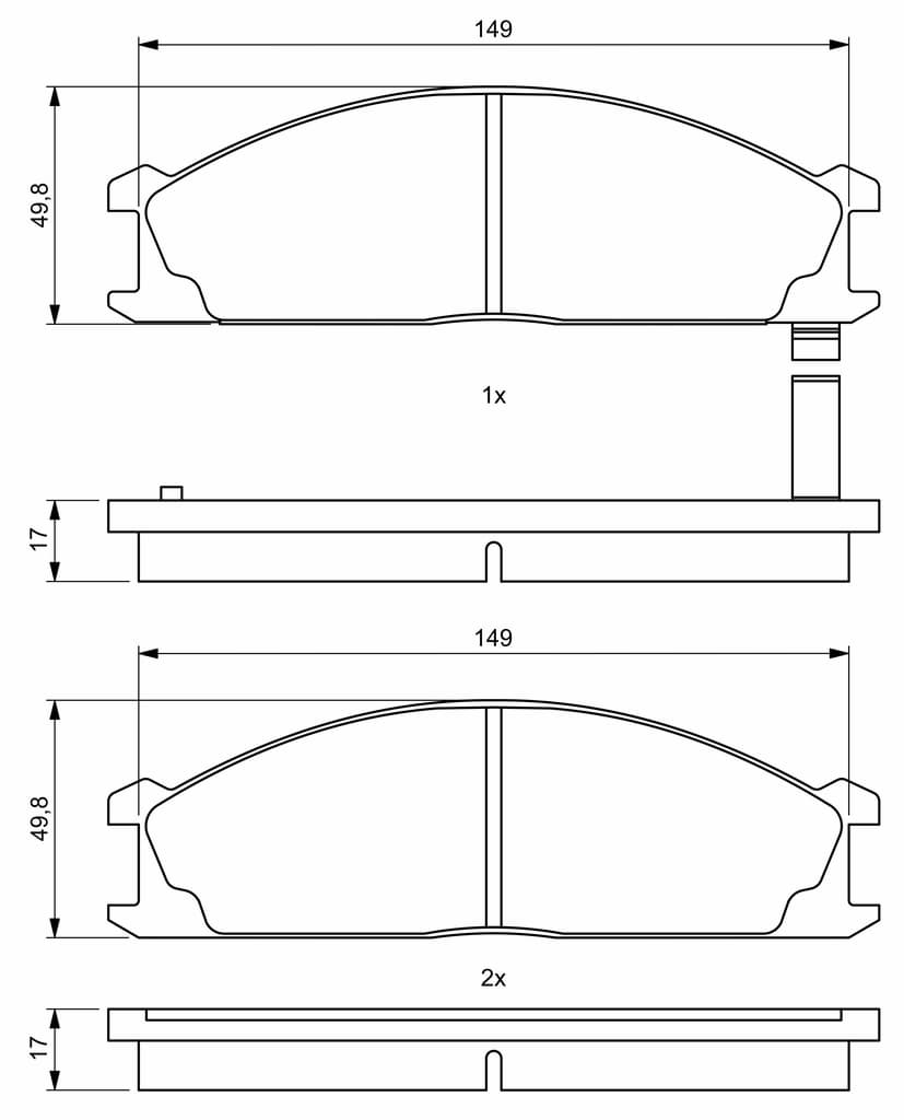 BOSCH Brake Pad Front Bosch Nissan 1 Tonner NP300 (All Models) 90- Isuzu Mazda Nissan Sani 2.4 2.7 TD