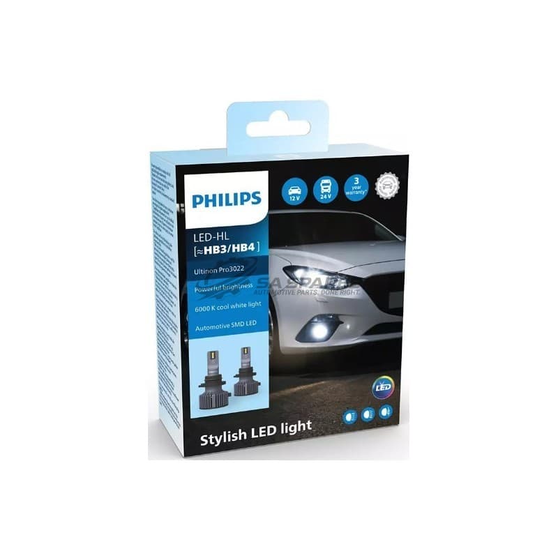 PHILIPS LED Philips HB3 | HB4 Ultinon Pro3022 HB3 | HB4 6000K 1500lm 12V&24V +160% More Light 2000hrs Set of Two