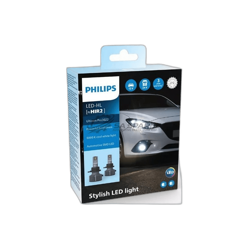 LED Philips HIR2 Ultinon Pro3022 HIR2 6000K 1500lm 12V&24V 20W +160% More Light 2000hrs Set of Two thumbnail 2