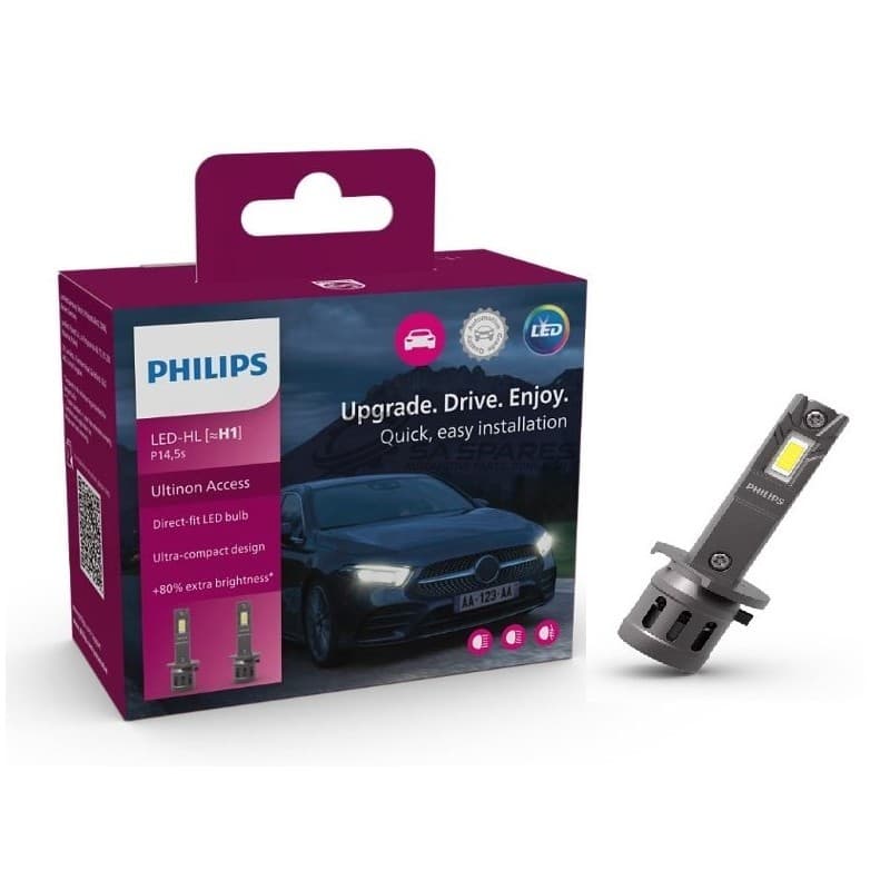 LED Philips H1 UltinonAccess Pro2500 H1 6000K 1400lm 12V 13W +80% More Light Set of Two U2500 COMPACT DESIGN image 1