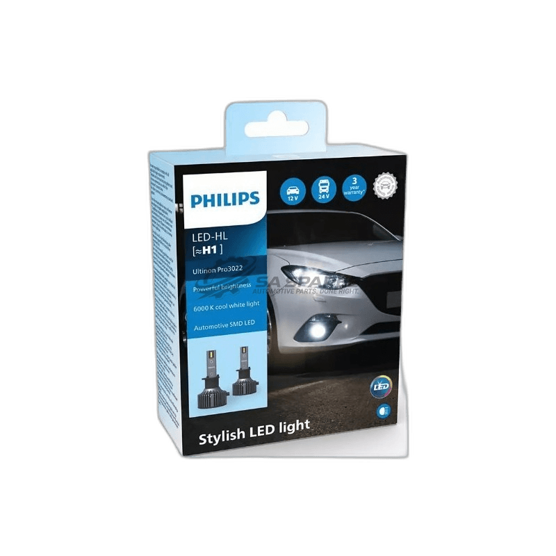 LED Philips H1 Ultinon Pro3022 6000K 1500lm 12V&24V 18W +160% More Light 2000hrs Set of Two thumbnail 2