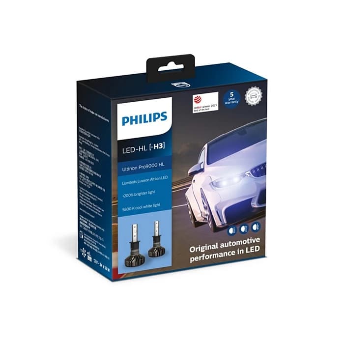PHILIPS LED Philips H3 LED Ultinon Pro9000 11336U90CWX2 5800K 1500lm +200% more Light 12V & 24V 18W Set of two Kit 00726131