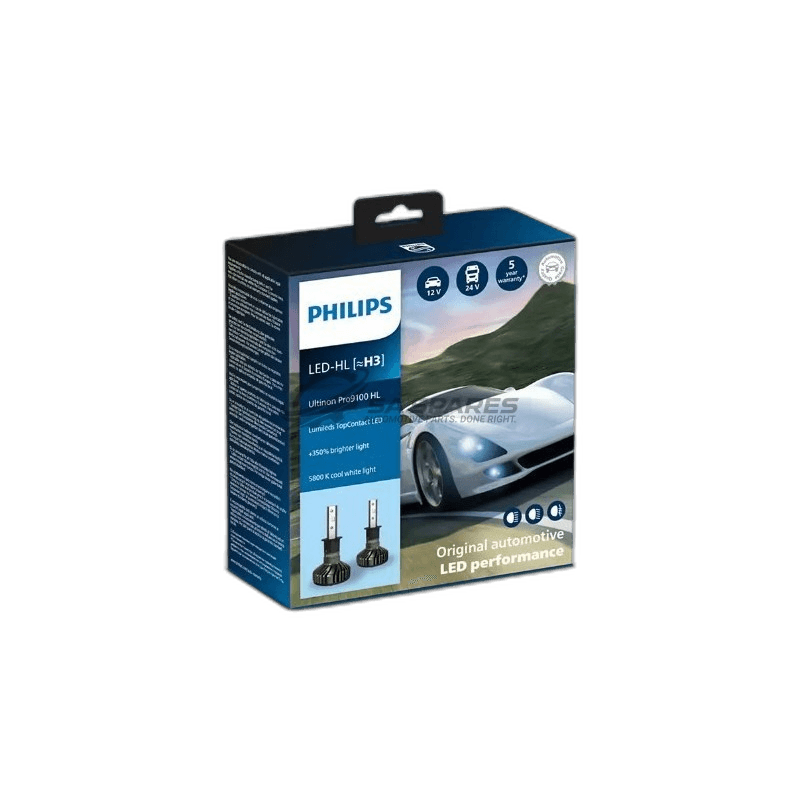 LED Philips H3 LED Ultinon Pro9100 5800K 1500lm 12&24V 20W +350% More Light 5000Hrs Set of Two thumbnail 2
