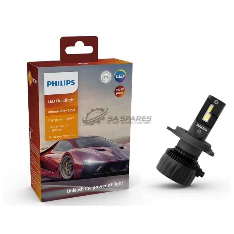 PHILIPS LED Philips H4 Ultinon Rally 3550 6500K 2600 | 4500lm 12&24V 50W +200% More Light 1500Hrs Set of Two Pro3550 OFFROAD ONLY!
