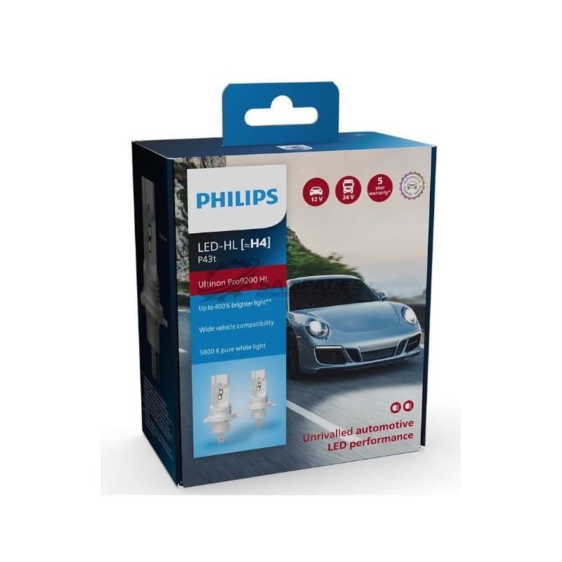 PHILIPS LED Philips H4 Ultinon Pro9200 HL 12 | 24V 18W U92 5800K 1000 | 1600lm 5000hrs Set of Two