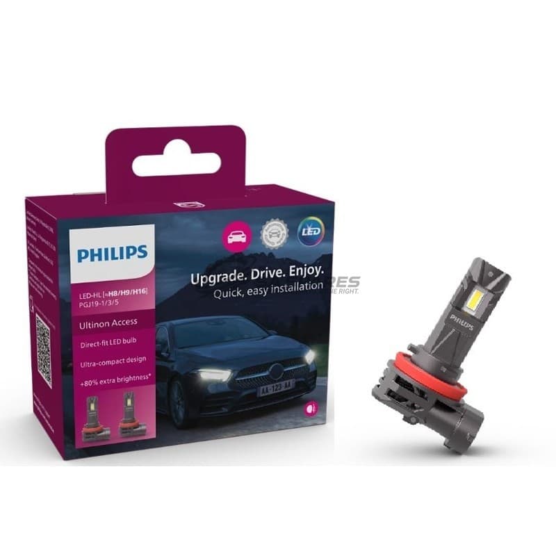 LED Philips H8 | H9 | H11 | H16 UltinonAccess Pro2500 6000K 1800lm 12V 20W +80% more Light 1500Hrs Set of Two image 1