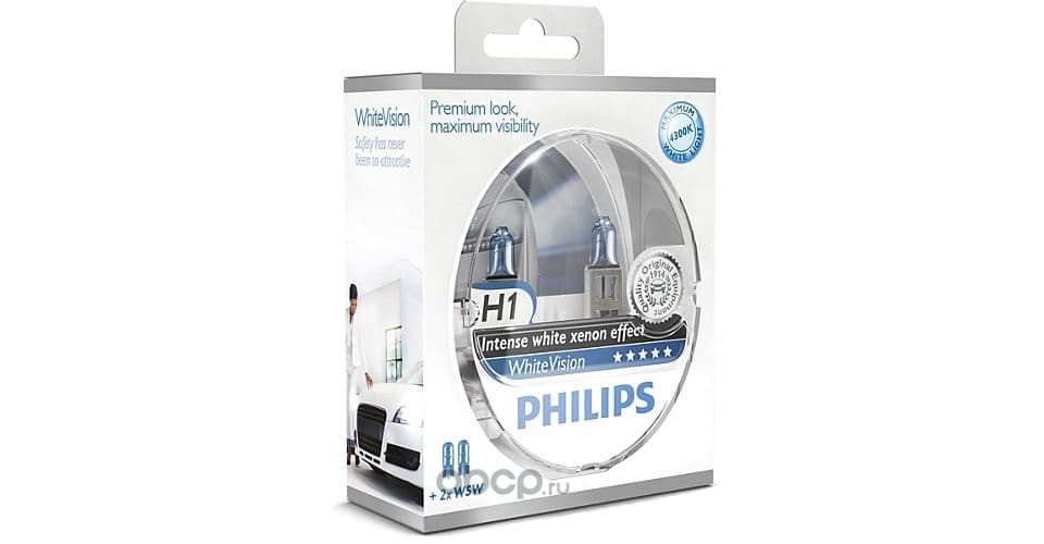 Globe Philips H1 WhiteVision 12V 55W 12258WHVSM Set of Two + W5W (Replaced by 12258WVUSM) thumbnail 2
