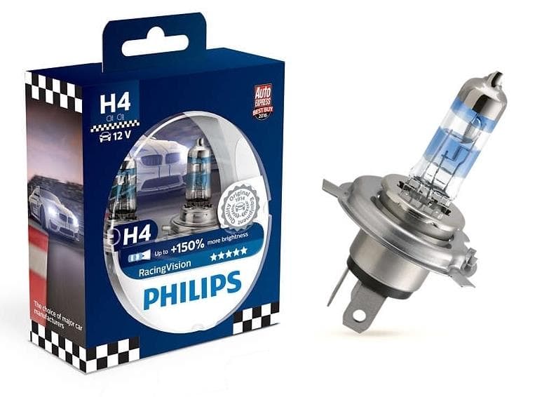 PHILIPS Globe Philips H4 RacingVision 150% 12V 60 | 55W 12342RVS2 Set of Two 00020028 (Replaced by 12342RGTS2)