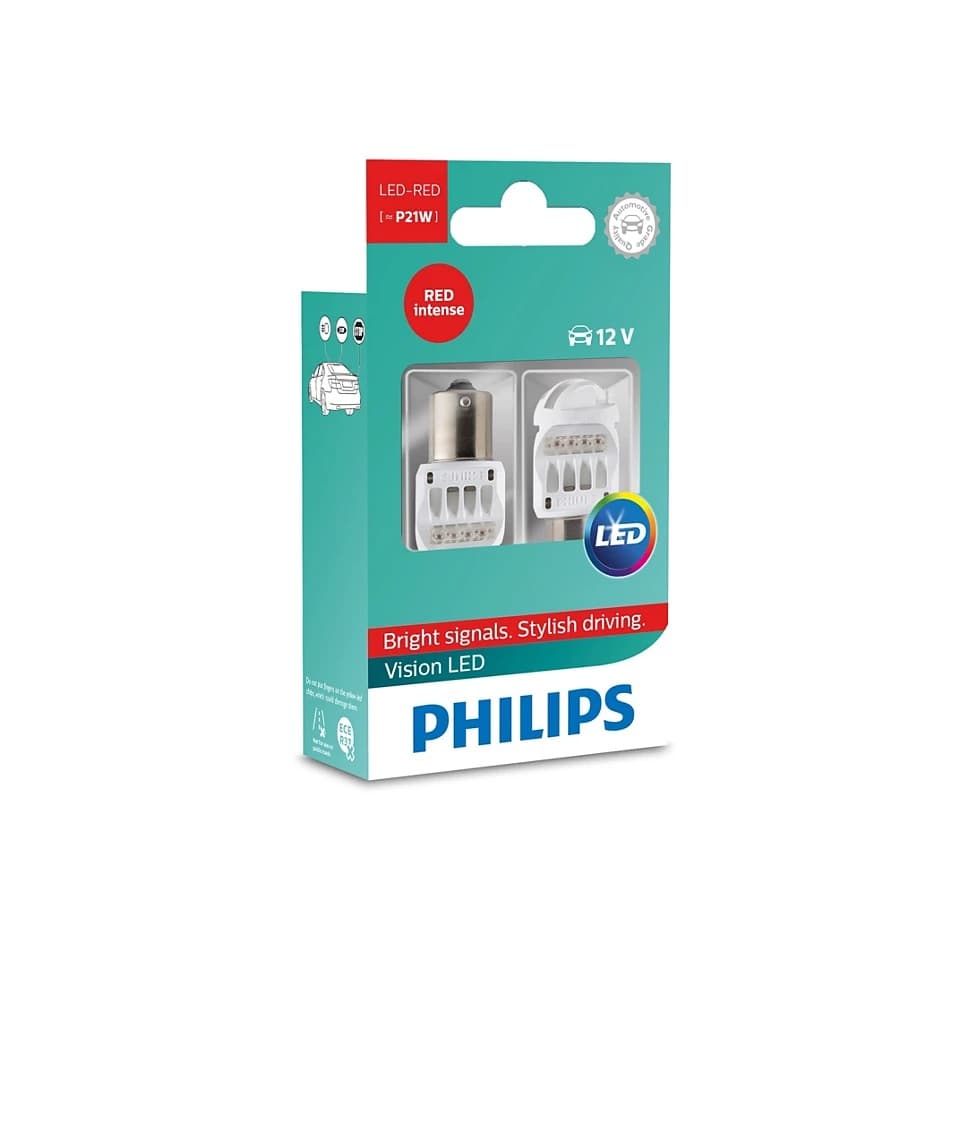 LED Philips P21W LED RED Vision 12839REDX2 12V 2W (also can use 12898RX2 12839REDB1) Set of Two image 1