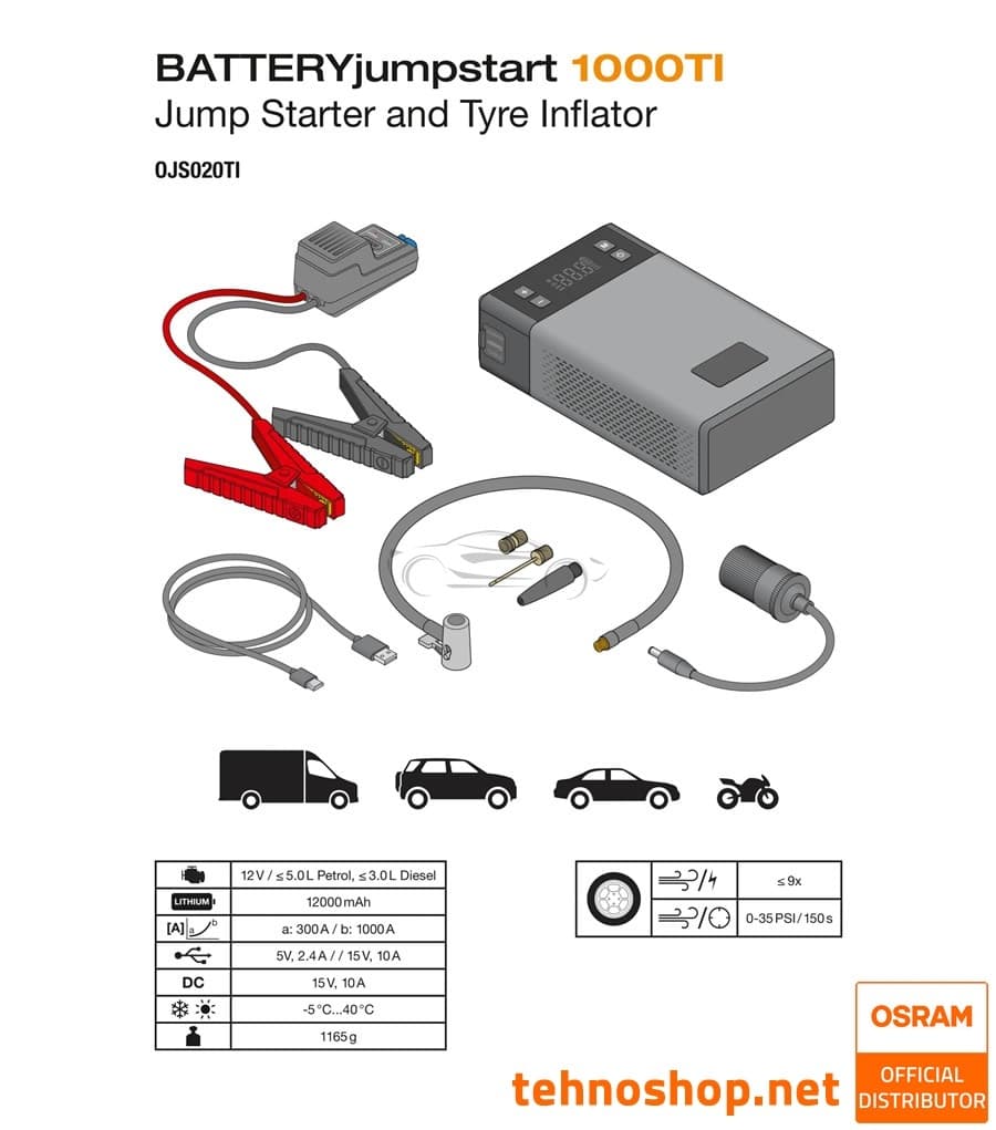 OSRAM OSRAM Battery Jumpstart & Tyre Inflator 1000TI 12v