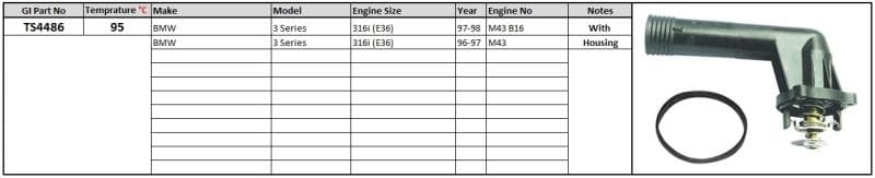 Thermostat and Housing BMW 3 Series E36 96-316i 96-98 95 degrees image 1