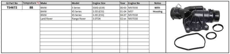Thermostat and Housing BMW 5 X5 Series 04-3.0D (E39/53) LandRover TD6 88 degrees image 1