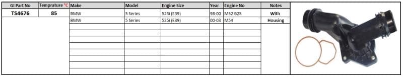 GENERIC Thermostat and Housing BMW 5 Series E39 98-523i/525i 85 degree