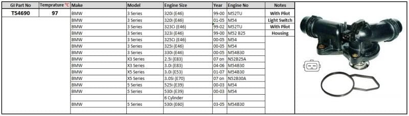 GENERIC Thermostat and Housing BMW 3/5 series 92-02 E39 E46 70 E83 E60 2.0 2.5 3.0 97 Degrees