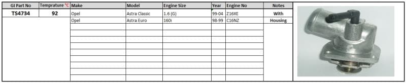 Thermostat and Housing Opel Astra Classic 98-Euro 160i 92 degrees C return pipe image 1