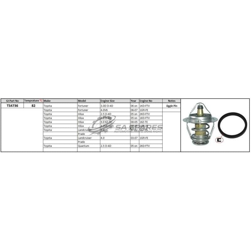 GENERIC Thermostat Toyota Fortuner D4D 4.0 V6 Hilux 2.5 | 3.0 D4D 05- 2.4GD | 2.8GD 15-