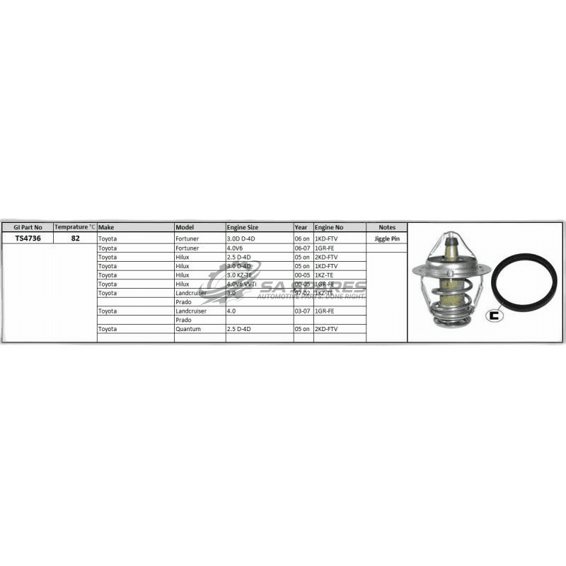 Thermostat Toyota Fortuner D4D 4.0 V6 Hilux 2.5 | 3.0 D4D 05- 2.4GD | 2.8GD 15- thumbnail 2