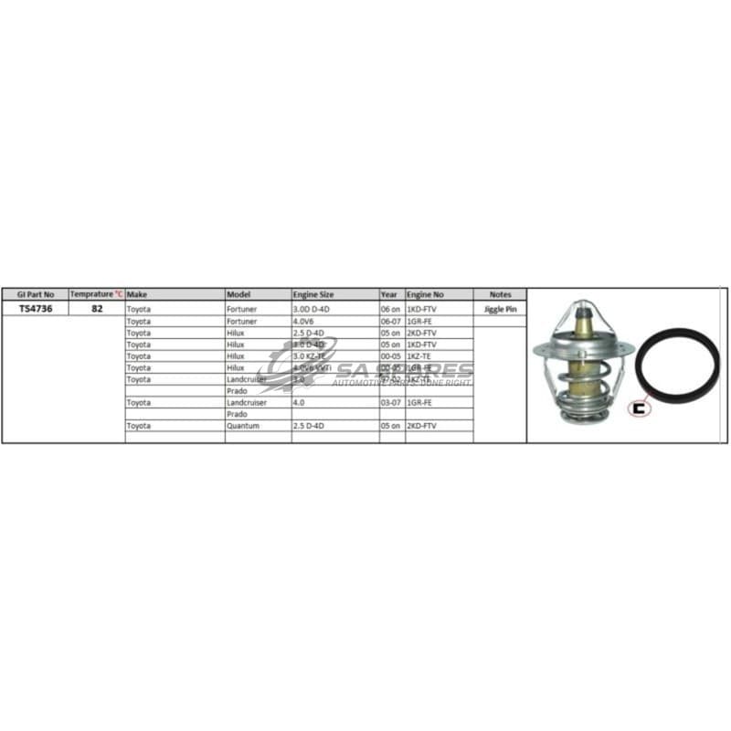Thermostat Toyota Fortuner D4D 4.0 V6 Hilux 2.5 | 3.0 D4D 05- 2.4GD | 2.8GD 15- thumbnail 3