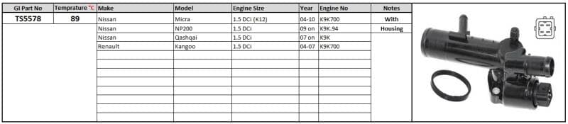 Thermostat and Housing Nissan Micra NP200 Qashqai Renault Kangoo 1.5 DCi 89 degreesC image 1