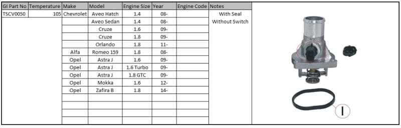 Thermostat and Housing Chev Cruze 1.6 1.8 09- Aveo 1.4 08- Orlando 1.8 image 1