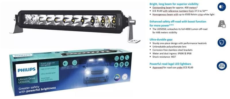 Philips Ultinon Drive 5001L LED Lightbar 10” single-row |9-30 Volt DC 38W 6500K 2600lm - UD5001LX1 - 1484994 Each image 1